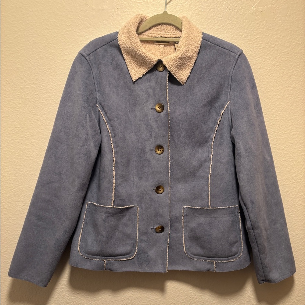 L.L. Bean Blue Suede Like Jacket with Sherpa Soft Lining